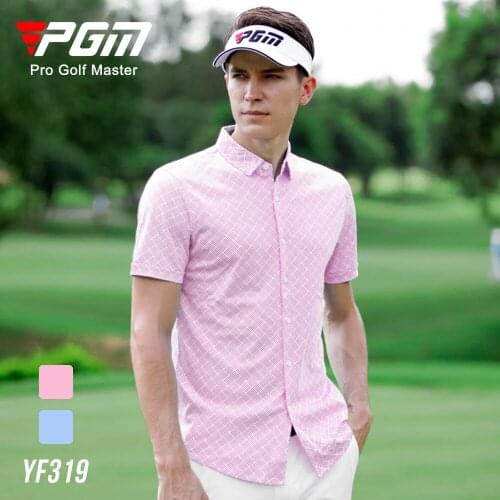 PGM 2020 Summer New golf apparel mens short-sleeved plaid shirt golf Leisure cotton breathable mens Golf Sporty Shirt Tops
