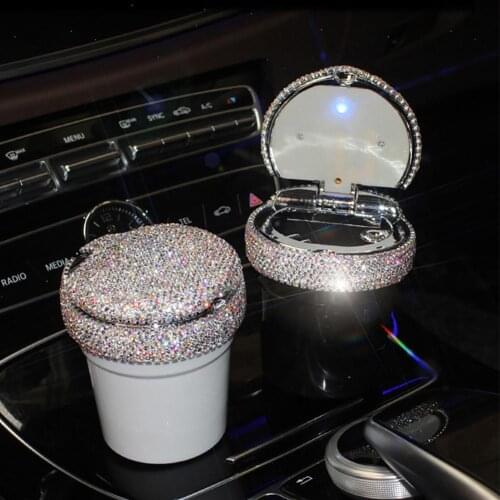 Portable Car Ashtray with LED Light Rhinestones Storage Cup Holder