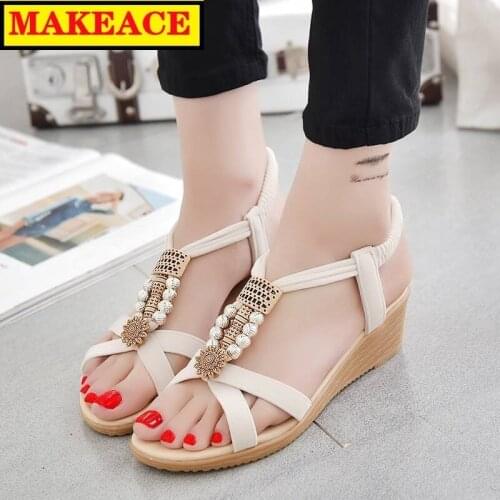 Womens Shoes Fashion New 5cm Wedge with Womens Sandals Dress Party Wild Womens Sandals Outdoor Leisure Beach Slippers