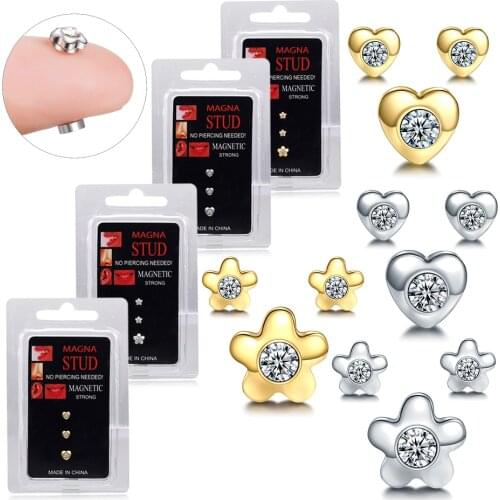 3Pcs/Set Fake Piercing Magnetic Stud Earings For Women Men Kids No Hole Crystal Ear Jewelry Magnet Earrings