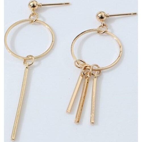 Fashion Asymmetry Gold/Silver Color Tassel Circle Earrings For Women Personality Geometry Stripes Pendant Long Earrings Jewelry