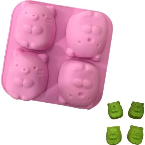 4 holes cute groundhog cake mould Kitchen baking aroma rice cake silicone DIY handmade soap mold