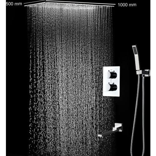 Thermostatic Ceiling Large Rainfall Shower Set 500X1000MM Shower Head 304 Stainless Steel Spout Hand Shower Bathroom Bath Kit