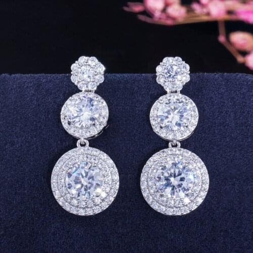 ThreeGraces Elegant White Gold Color Cubic Zirconia Brincos Sparkling Long Round Dangle Earrings Jewelry for Women ER313