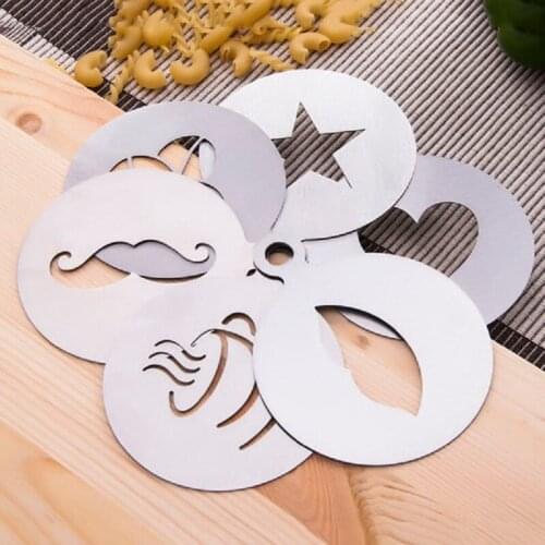 6 Pcs/Set Coffee Stencil Coffee Maker Stainless steel Latte Art Mould Template Chocolate Cappuccino Barista Coffee Tool Barware