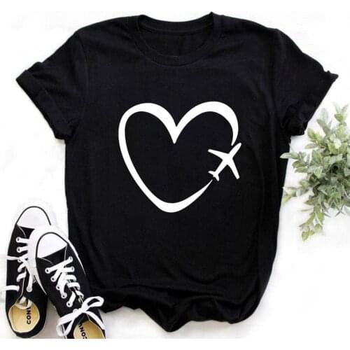 Korean Fashion Simple Line Pattern Printing Casual Women Short Sleeve T-shirt Street Lovers Tops