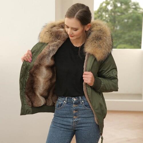 MENINA BONITA 2021 Fashion Bomber Parka Winter Jacket Women Real Natural Raccoon Fur Collar Hooded Coat Detachable Streetwear