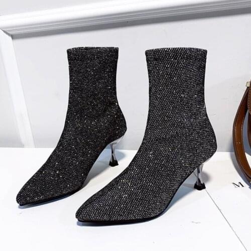 2020 Autumn Luxury Women Sock Boots Exotic Dancer High Heels Stiletto Boots Winter Fashion Stretch Fabric Boots Plus Size shoes