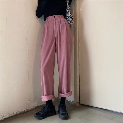 Pants Women Harajuku Corduroy Chic Fall Spring Trendy High Waist Ladies Streetwear All-match Ins Popular Daily Trousers