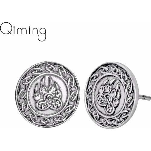 Animal Wolf Paw Stud Earrings For Women Men Round Tibetan Jewelry Nordic Style Talismans Symbol Gold Viking Earrings Gift