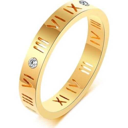 Roman numerals yellow gold color cubic zirconia ladies fashion jewelry marriange wedding rings for women girls