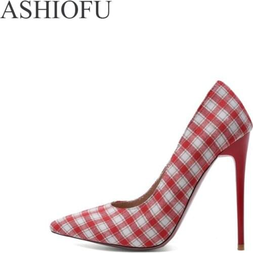 ASHIOFU Handmade Ladies Stiletto High Heel Pumps Slip-on Pointy Dress Shoes Office&Career Fashion Daily Court Shoes