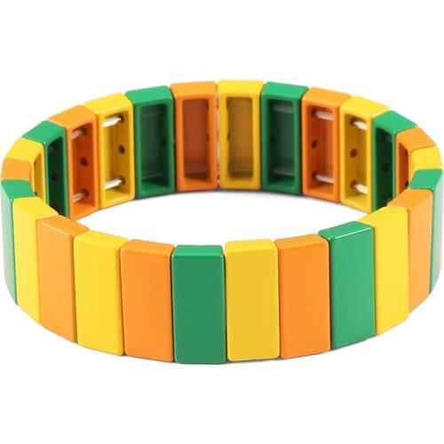 Sunshine Girl Enamel Tile Bracelet Rainbow Elastic Maya Woman Stackable Tile Bracelet Bohemia Valentines day girl friend Gift