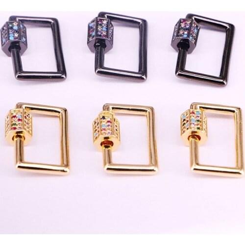 10PCS, Rectangle Geometric shape Jewelry Clasps Copper Connector Lock Carabiner Micro Pave CZ Casps For Jewelry Making