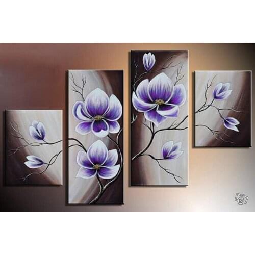 100%Hand-Painted 4 pcs/set Abstract Art Purple Flowers Landscape Wall Oil Painting On Canvas Scenery office Decoration Gift