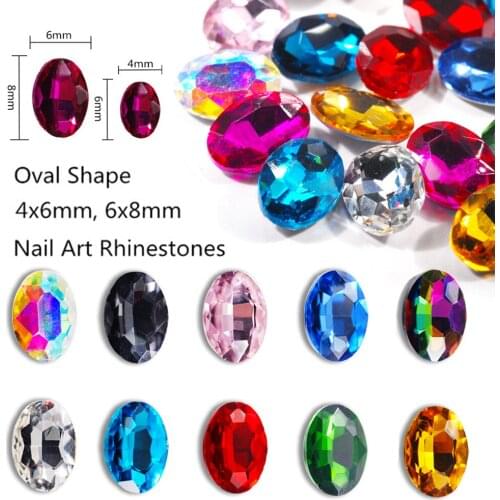 20pcs Ellipse Shape Glitter Nail Rhinestone 4*6mm Colourful Glass Crystal Stone 3d Manicure Nail Art Decorations Diamonds