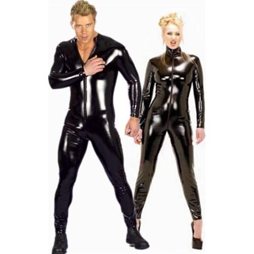 2020 Helloween Sexy Wetlook Faux Leather cat Jumpsuit Masquerade Clubwear Crotch Zipper Catsuit Bodysuit