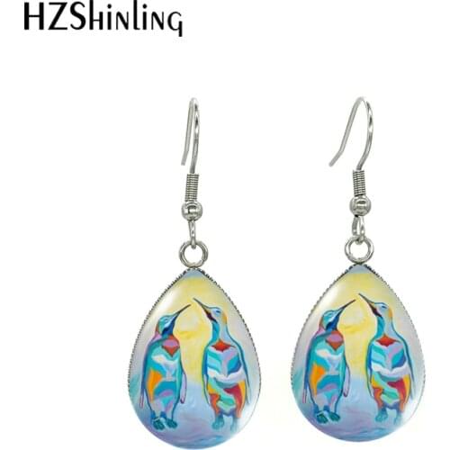 2021 New Funny Penguin Family Paintings Handcraft Jewelry Stainless Steel Tear Drop Fish Hook Earrings