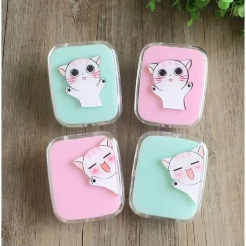 Free ship!1lot=8set!New cute cat contact lenses box / companion Cartoon eyeglasses box /pencil case/ lens care /storage box