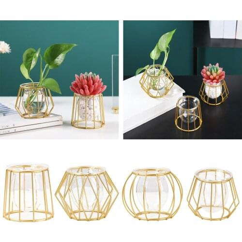 Nordic Style Flower Vases with Iron Art Geometric Plant Pot, Centerpiece Plant