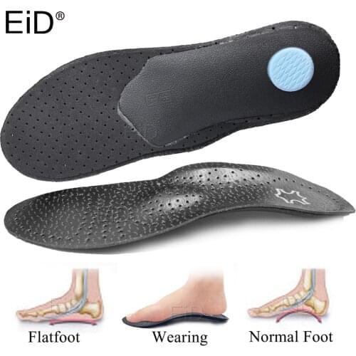EiD Black Leather orthotic insole for Flat Feet Arch Support orthopedic shoes sole Insoles for feet men women O/X Leg Feet Care