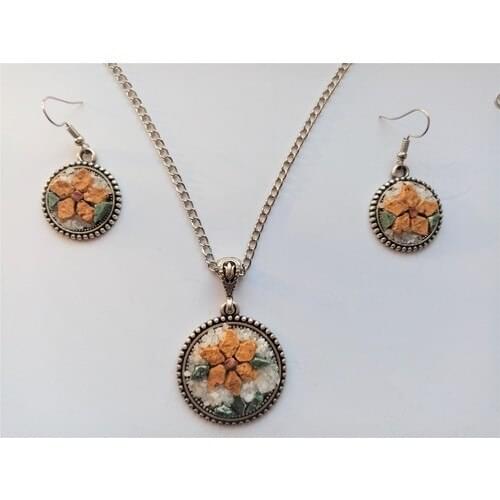 Elfin Mosaic Tobacco Flower Necklace and Earrings