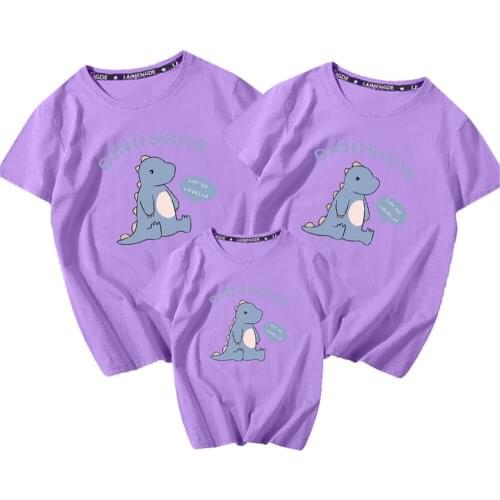High Quality 100%Cotton 9Colors Family Matching T Shirts Cute Dinosaur Printed Adult Kids Tshirts Family Look Clothes Outfits