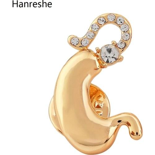 Hanreshe Silver Gold-plated Medical Brooch Pins Stomach Organ Crystal Zircon Gold Badge Button Jewelry for Doctors and Nurses
