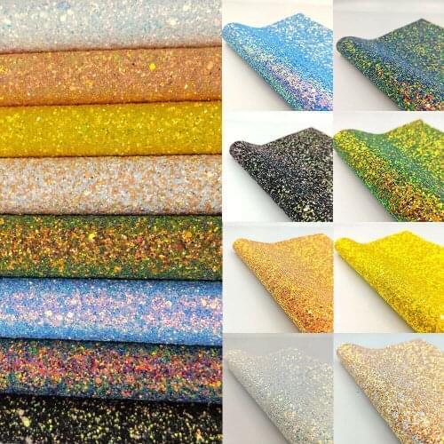 Ultra Chunky Glitter Fabric Sparkle Rainbow Faux Leather Synthetic Leatherette Hair Bow Decor Shoes Handbag DIY Craft Material
