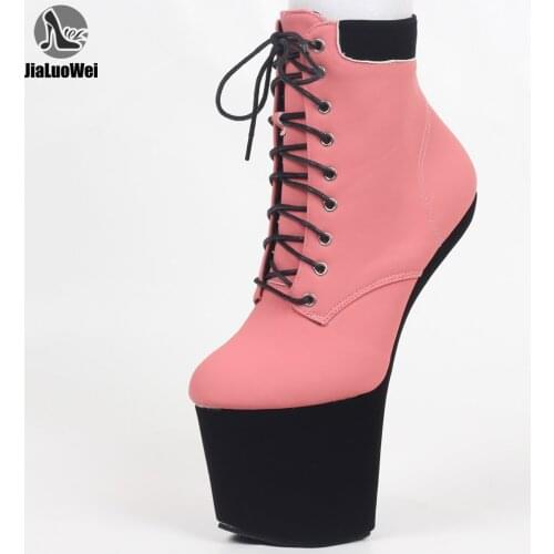 JIALUOWEI 8 Inch Fetish Heelless Gothic Lace-up Platform Hoof Ballet Patent Ankle Boots Size 36-46