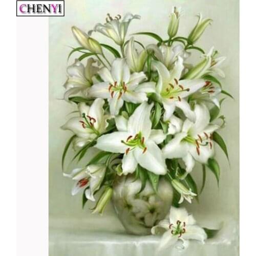 CHENYI 5D Diamond Painting Lily Flower DIY Embroidery Diamond Art Wall Sticker Full Rhinestone Mosaic Pictures Living Room Decor