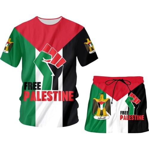 OGKB Oversize Mens Sets Casual Summer 2 Pieces Suits Free Palestine 3D Printed Shirts And Shorts Tracksuit Palestine Clothing