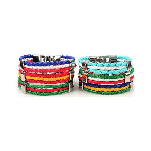 Leather flags of the World Steel Bracelet Men Women flag wj 99 S0233 sent from Italy