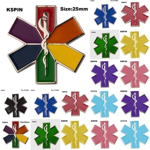 Colorful Star of Life Nursing Ambulance Lapel Pin Badge Pin EMT EMS Blue Enamel Pins Brooch Badges XY0573