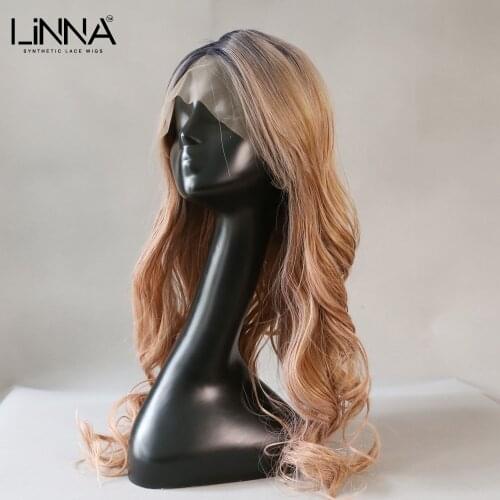 LINNA Synthetic Lace Front Wig For Women L Part Lace Long Body Wave Brown Blonde Wig Heat Resistant Soft Hair Cosplay Wig