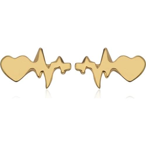 Cute Love Heart Stud Earrings For Women Electrocardiogram Earring Statement Jewelry Rose Gold Color EarDrop Accessories Gifts