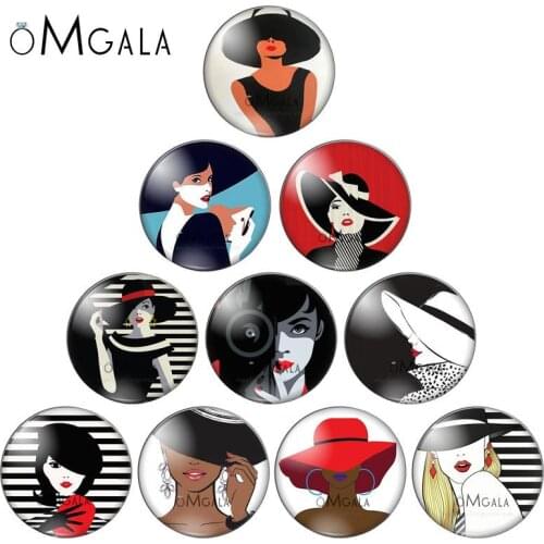 Fashion Modern Women Girls Illustration 12mm/14mm/16mm/18mm/20mm/25mm Round photo glass cabochon demo flat back Making findings