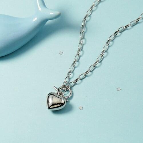 925 Sterling Silver OT Chain Heart Charm Pendant Choker Necklace For Girl Women Statement Wedding Jewelry dz834