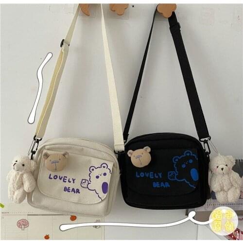 Cartoon Womens Shoulder Bags Canvas School Bags Ins Cute Messenger Bag Crossbody Bag Bookbag Shopping Bag Girls Storage Bag