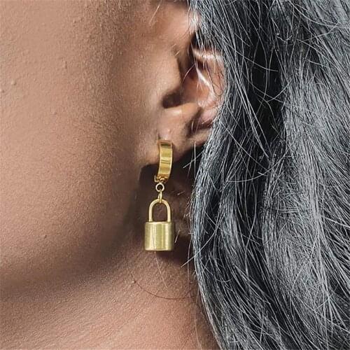 YC-UPGO New Vintage Gold Silver Color Earrings Set For Women 2020 Fashion Simple Smooth Lock Pendant Earrings Jewelry Party Gift