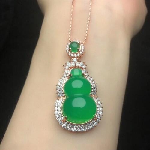 Real 100% 925 Sterling Silver Necklace Natural Green Jade Emerald Gourd Choker Pendants Necklaces Women Luxury Fine Jewelry Gift