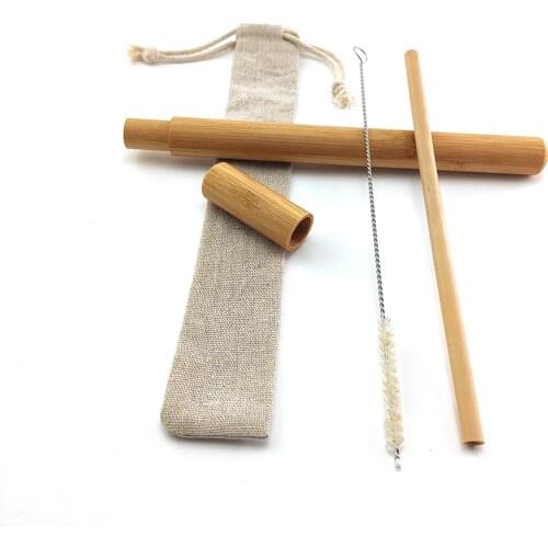 Natural Bamboo Drinking Straw Biodegradable Reusable Wood Cocktail Straws Tableware with Cleaning Brush