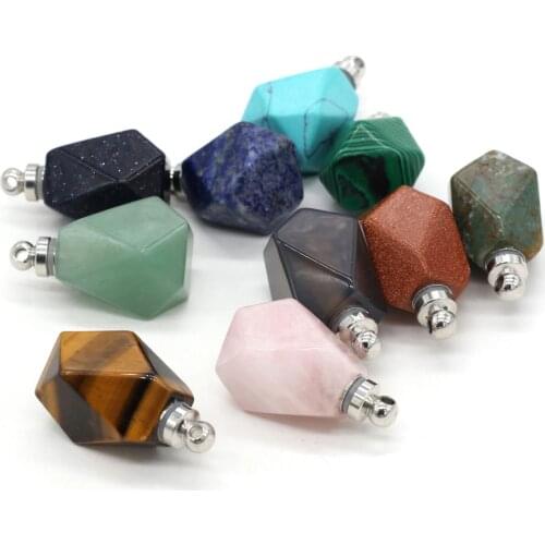 Natural Stone Pendant Reiki Heal Perfume Bottle Lapis lazuli Crystal for DIY Fashion Necklace Jewelry gift for Women