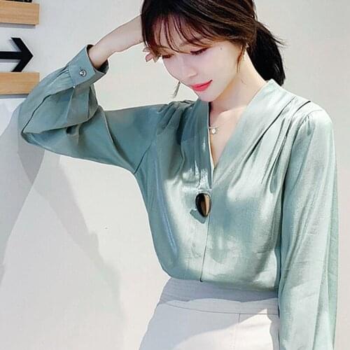 New Fashion 2019 Mulheres Elegantes Tops Roupas Femininas Mulheres Blusas de Manga Comprida Com Decote Plus Size