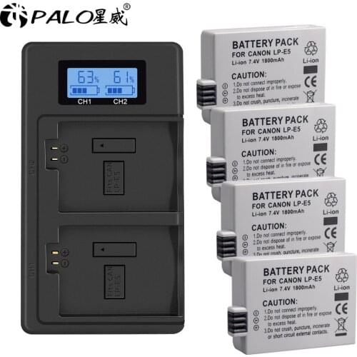 Palo 1800mAh LP-E5 LPE5 LP E5 Battery for Canon EOS Rebel XS, Rebel T1i, Rebel XSi, 1000D, 500D, 450D, Kiss X3,X2, F + charger