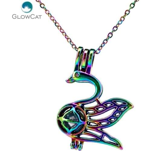 C671 Rainbow Color Arrow Swan Bead Pearl Cage Necklace Pendant Aroma Essential Oil Diffuser Locket Necklace
