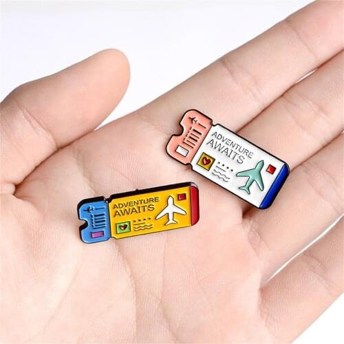 Adventure Await Enamel Pins Badges Brooches Jewerly Fashion Accessories Air Ticket Lapel Pin for Jeans Backpacks