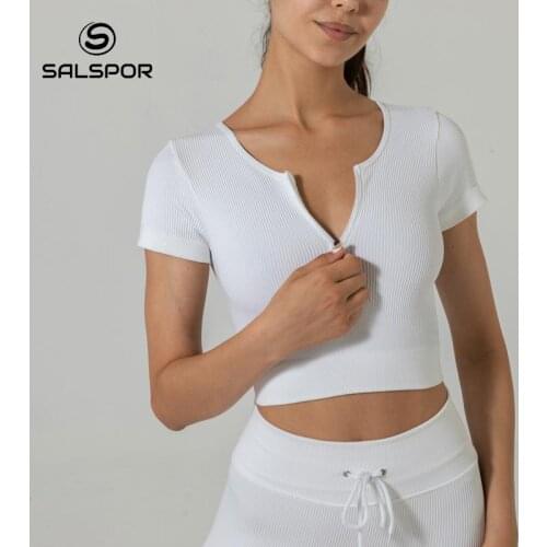 SALSPOR Fashion 2 Piece Sets Womens Outfits Stretch Knitted Suit with Zipper Sport Set Woman Suit for Fitness