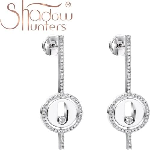 SHADOWHUNTERS Pure 925 Sterling Silver Luxury Drop Earrings Move Stone Rotating Earrings For Women Wedding Jewelry Elegant Gift