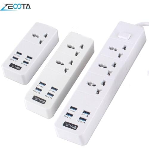 Power Strip 10A 2500W 1/2/3 Way AC Socket EU/UK/US/AU Plug 4 USB Travel Adaptor with Switch 2m Extension Cord PC Explosion Proof